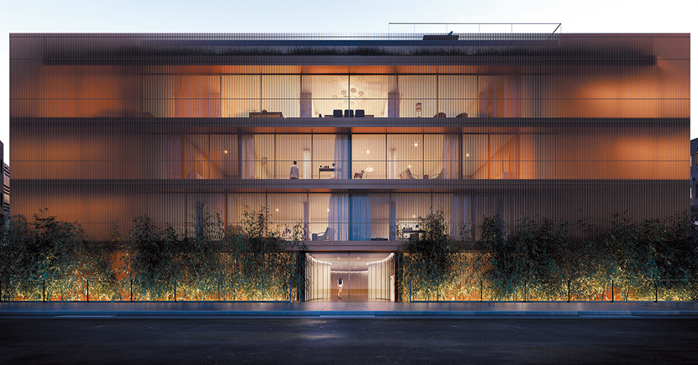 須藤さんが現場監督を務めている、建築家の隈 研吾氏が設計した超ハイグレードのマンション の完成予想図